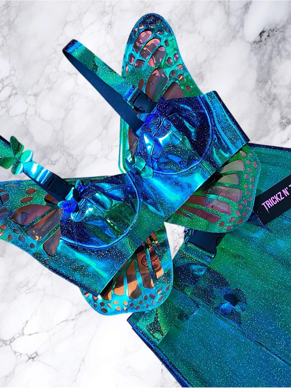 Dolls Kill Iridescent Blue-Green Holographic Bodysuit